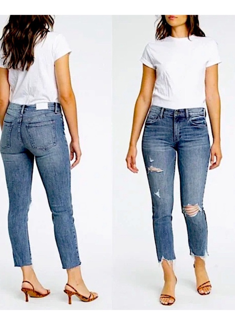 Pistola Distressed High Rise Raw Hem Straight Crop Jeans Size 27 blue